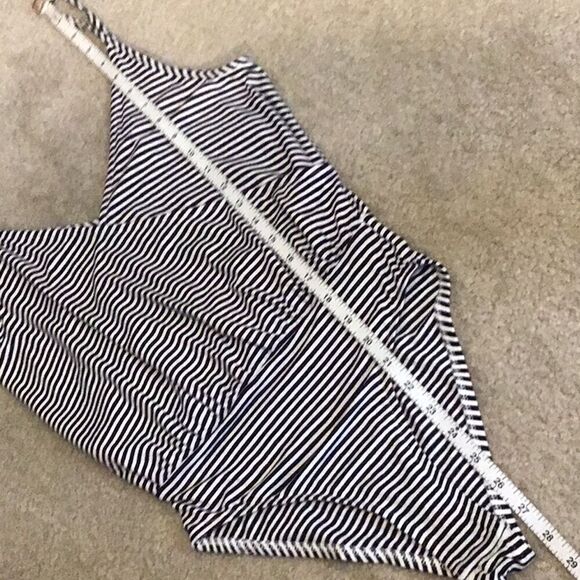 Top Shop Body Suit Black White Stripe Spaghetti Straps Blouson Top Size 4 Tall - Picture 10 of 10